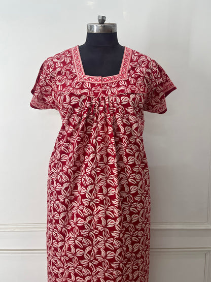 Red Leaves Cotton Nighty (Women)
