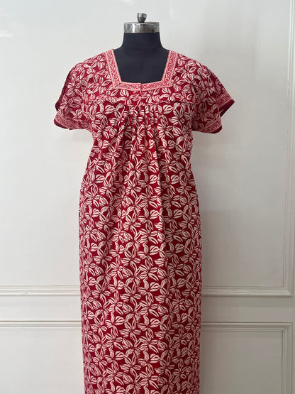 Red Leaves Cotton Nighty (Women)