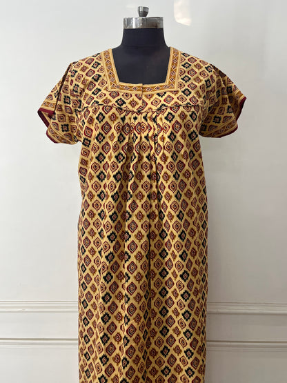 Mustard Blocks Cotton Nighty (Women)