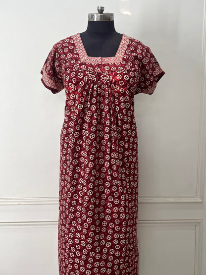 Maroon Blocks Cotton Nighty (Women)