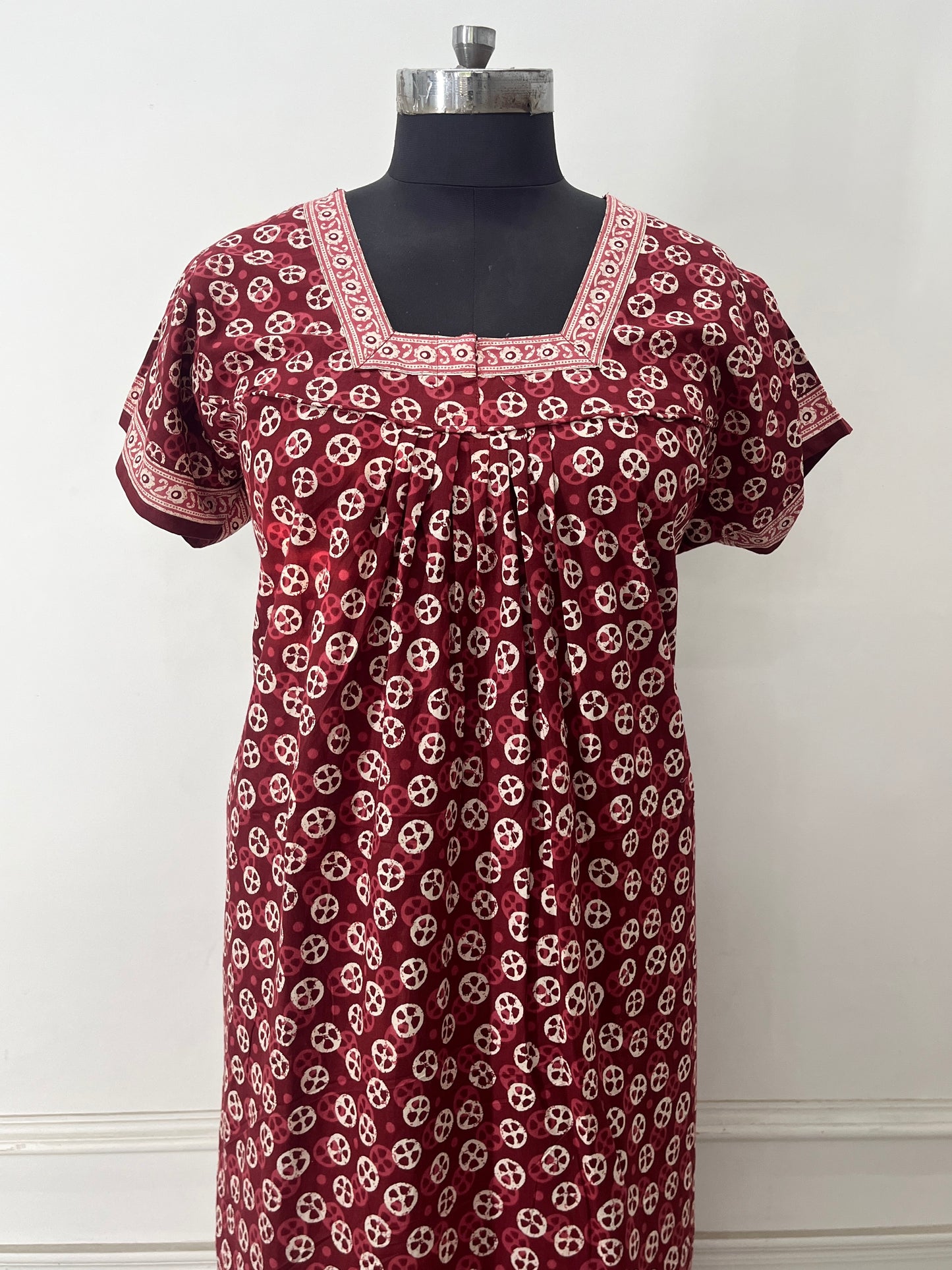 Maroon Blocks Cotton Nighty (Women)