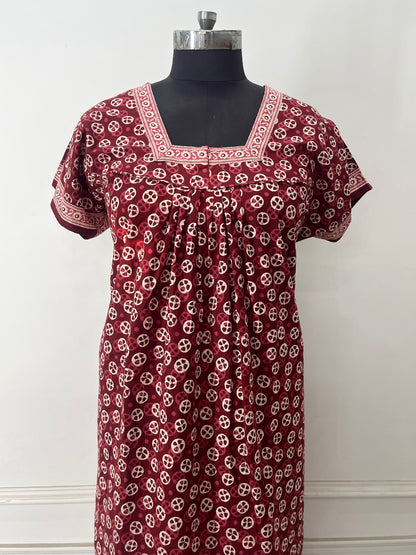 Maroon Blocks Cotton Nighty (Women)