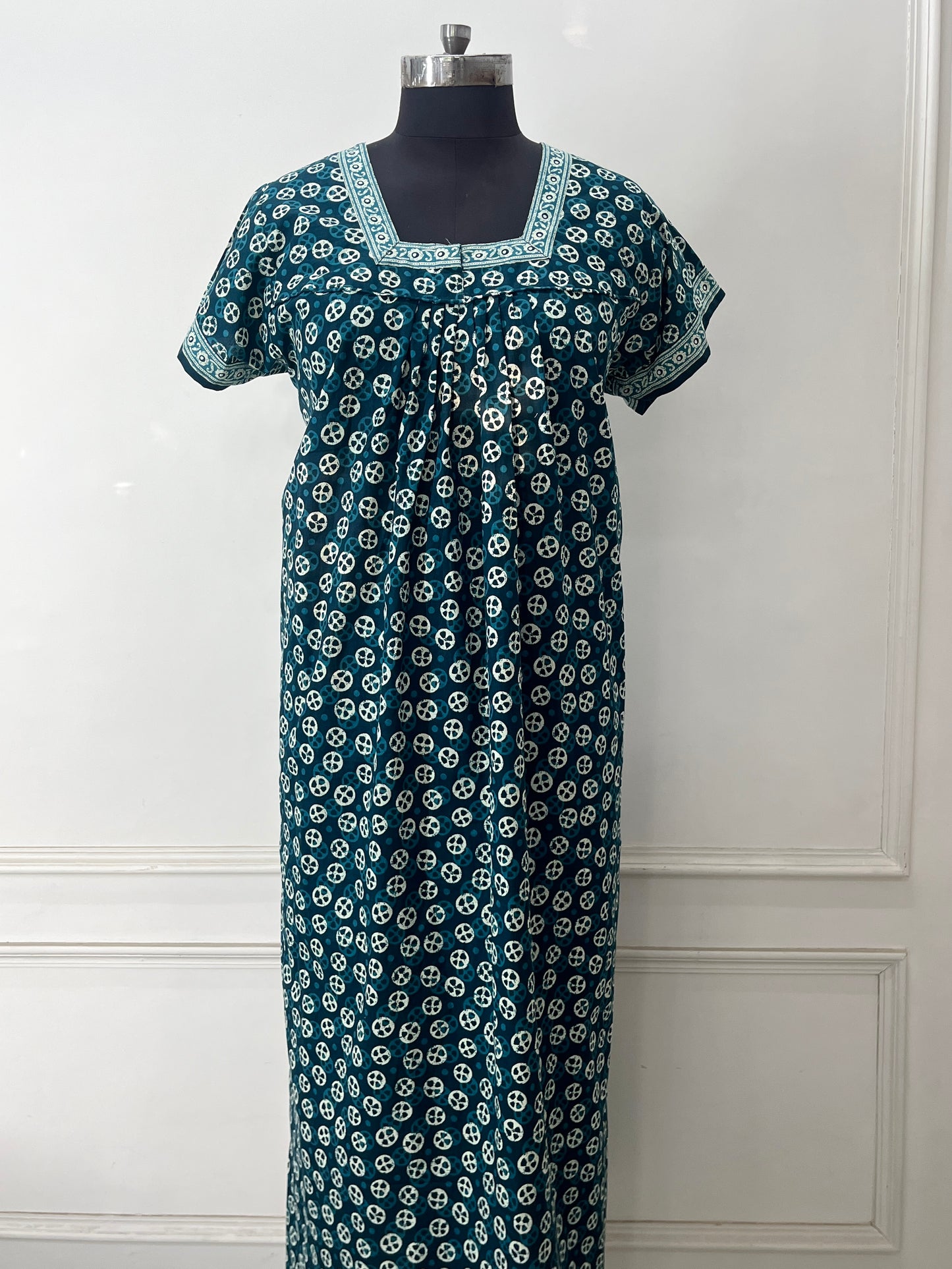 Green Blocks Cotton Nighty (Women)