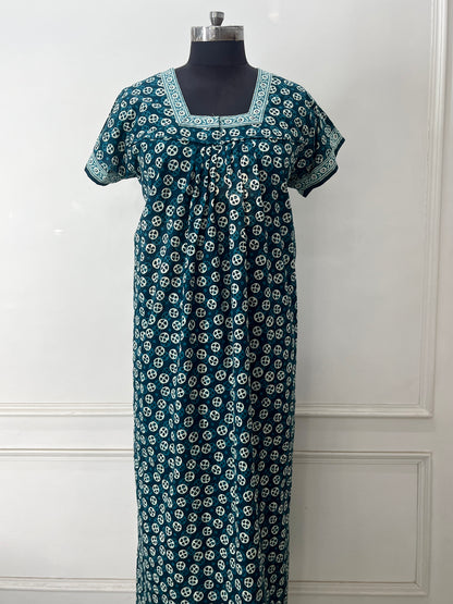 Green Blocks Cotton Nighty (Women)