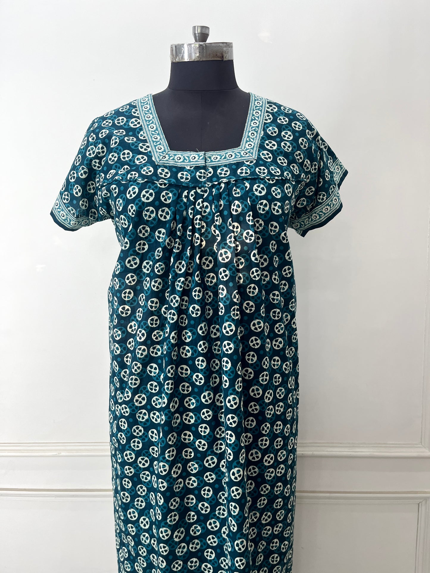 Green Blocks Cotton Nighty (Women)