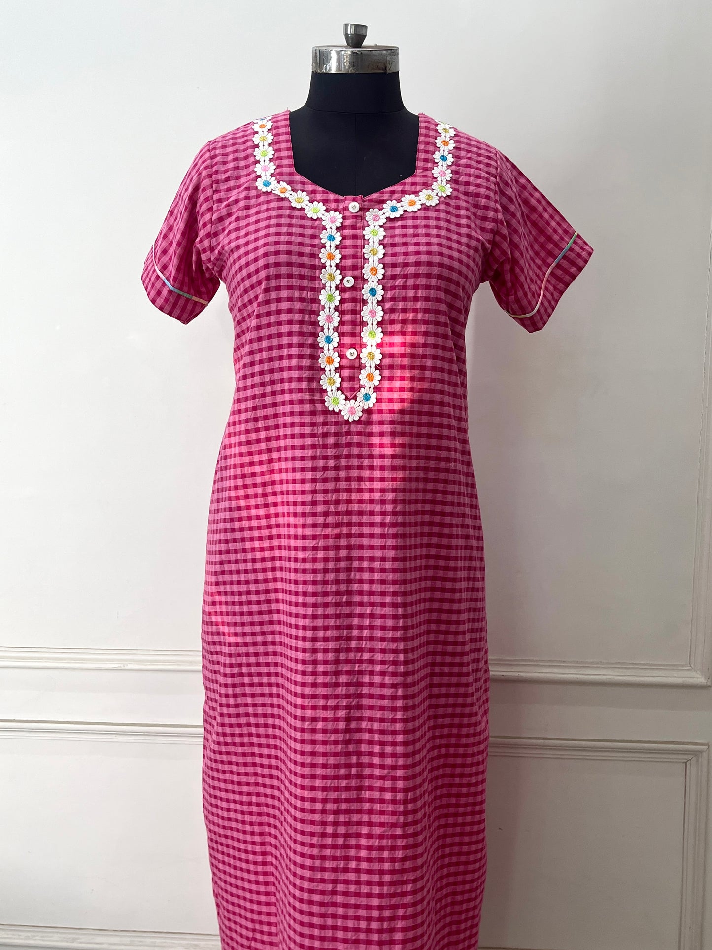 Dark Pink Checks Nighty (Women)