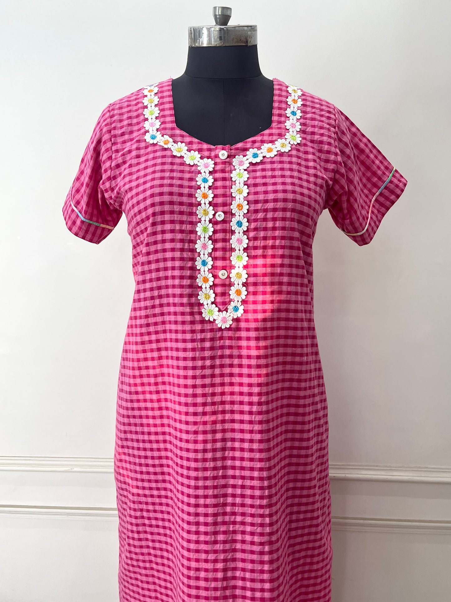 Dark Pink Checks Nighty (Women)