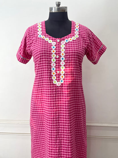 Dark Pink Checks Nighty (Women)