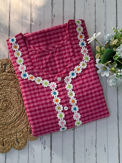 Dark Pink Checks Nighty (Women)