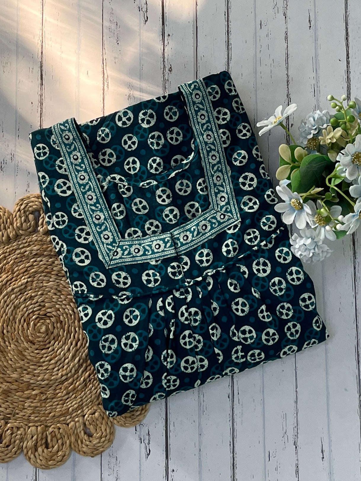 Green Blocks Cotton Nighty (Women)