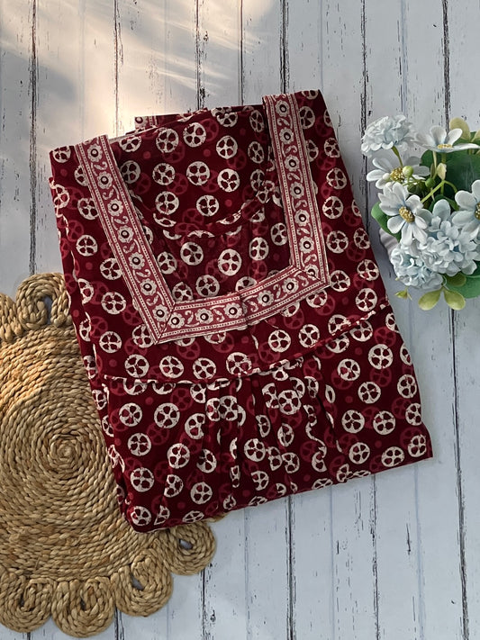 Maroon Blocks Cotton Nighty (Women)