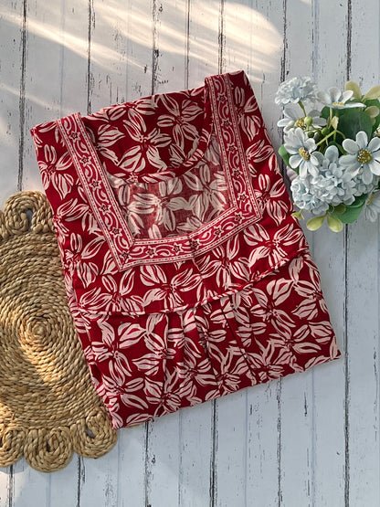 Red Leaves Cotton Nighty (Women)