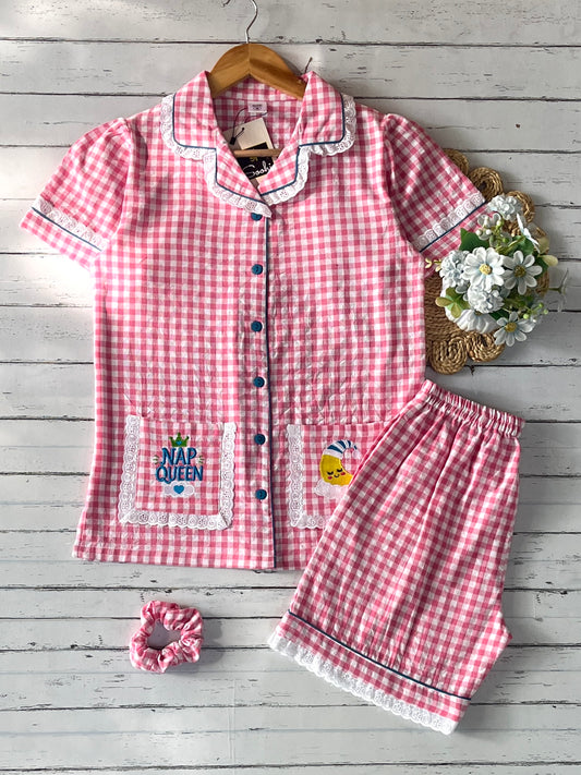 Pink Check with Shorts Set (Women)