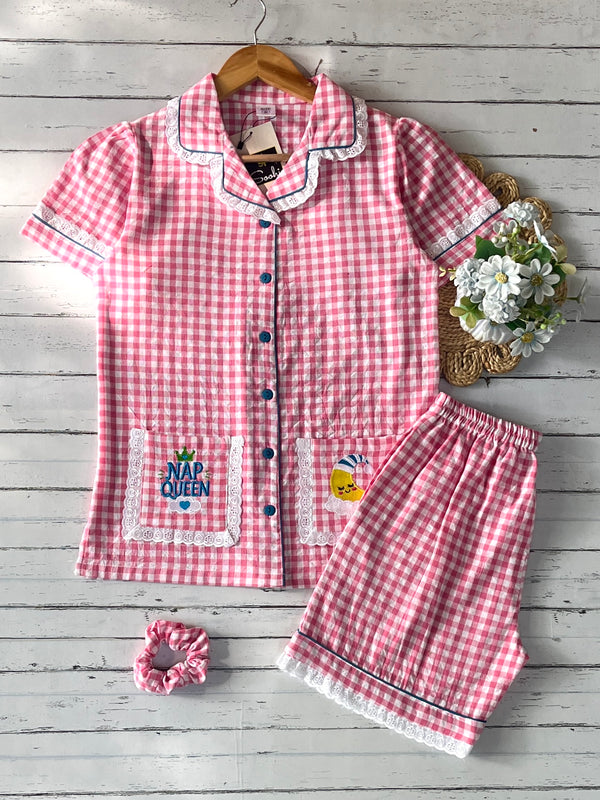 Pink Check with Shorts Set (Women)