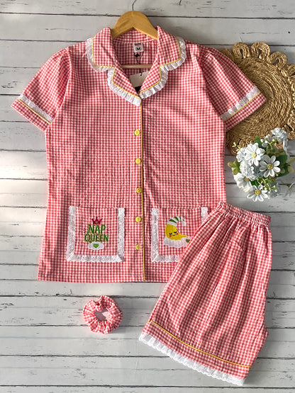 Orange Check with Shorts Set (Women)