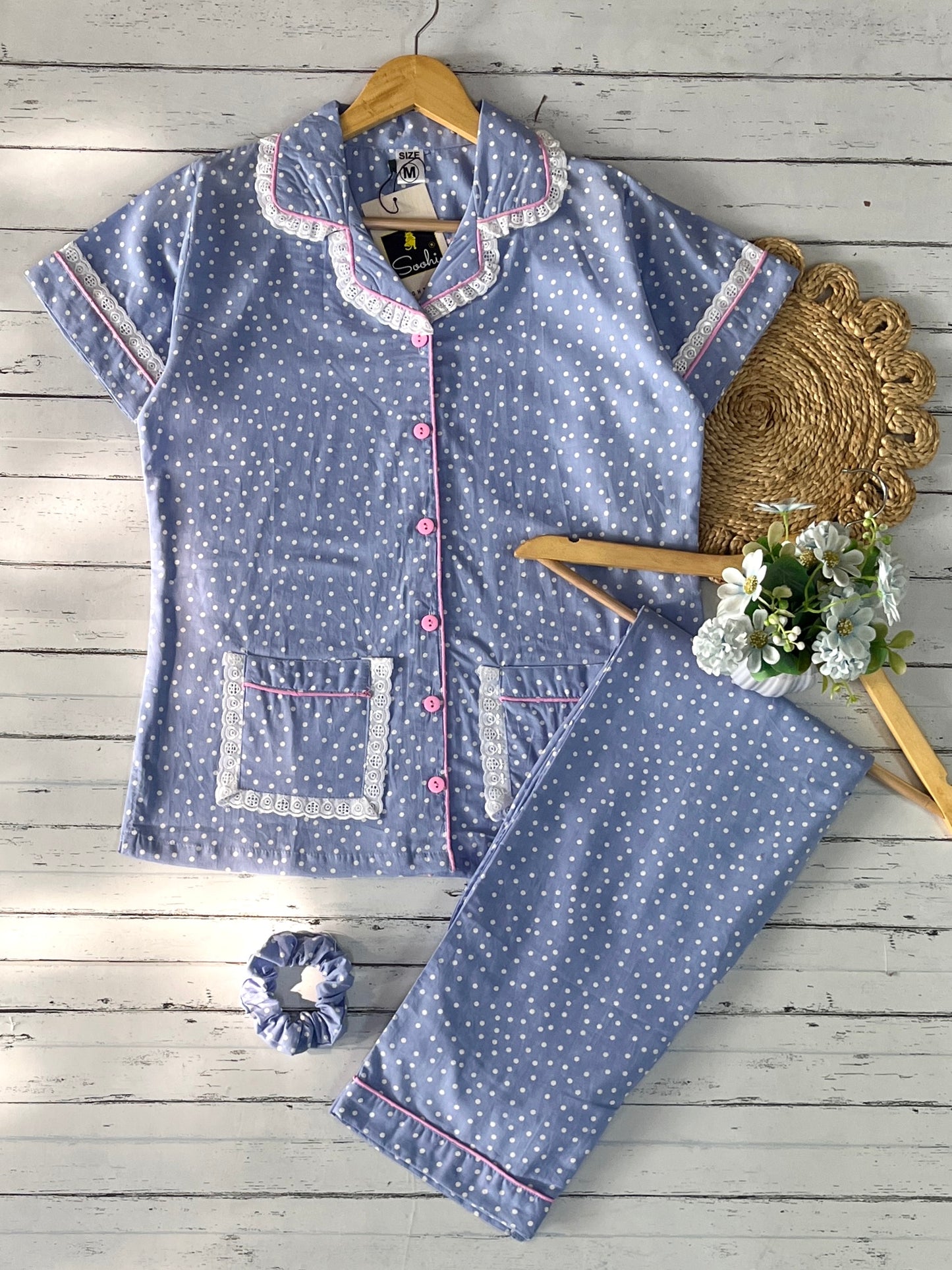 Sky Blue Dots Pj Set (Women) (Copy)