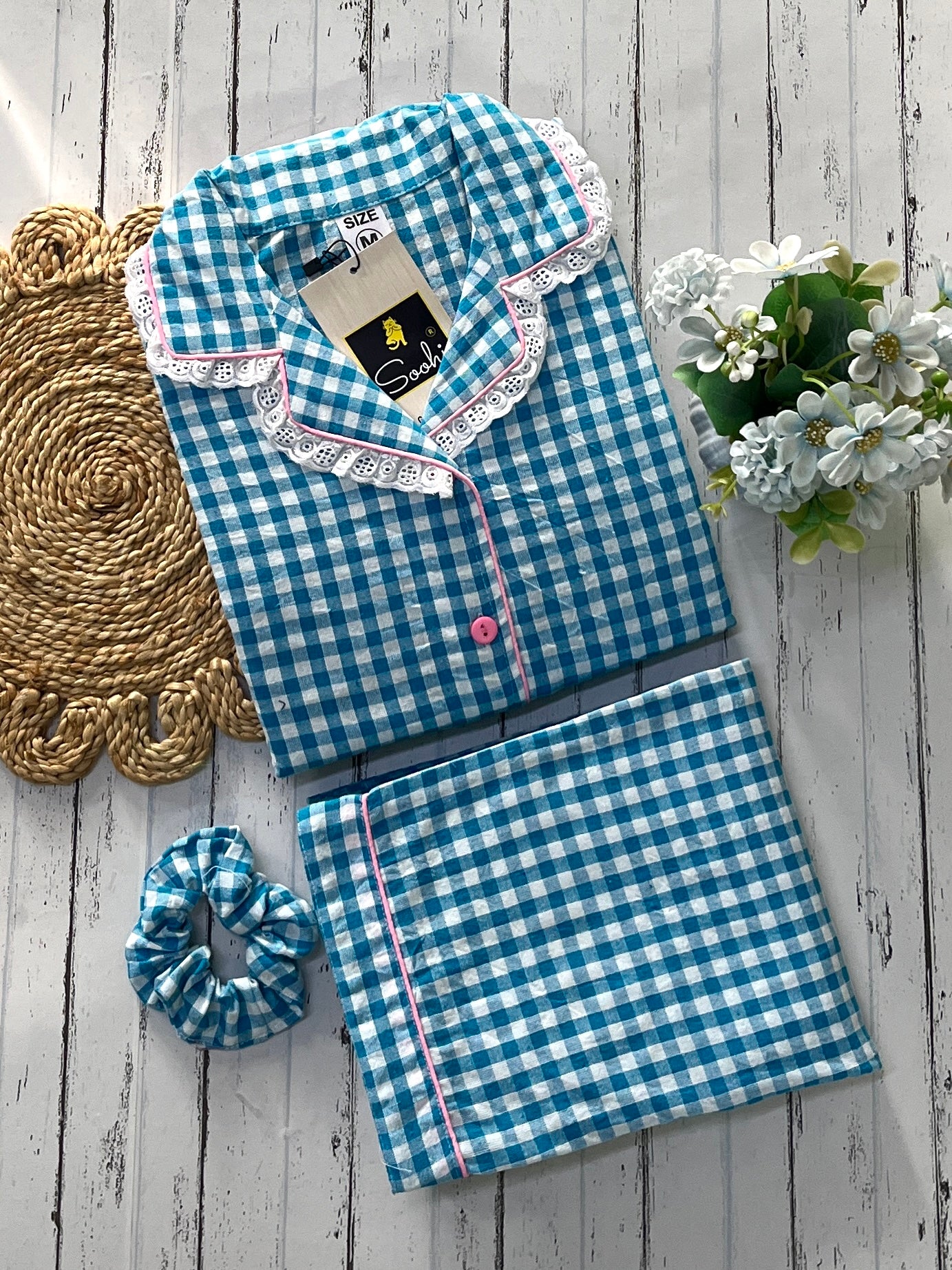 Daisy Blue Checks Pj Set (Women)