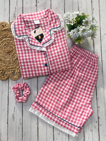Pink Check with Shorts Set (Women)