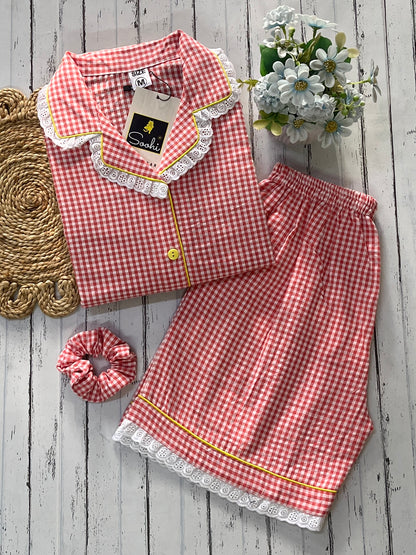 Orange Check with Shorts Set (Women)
