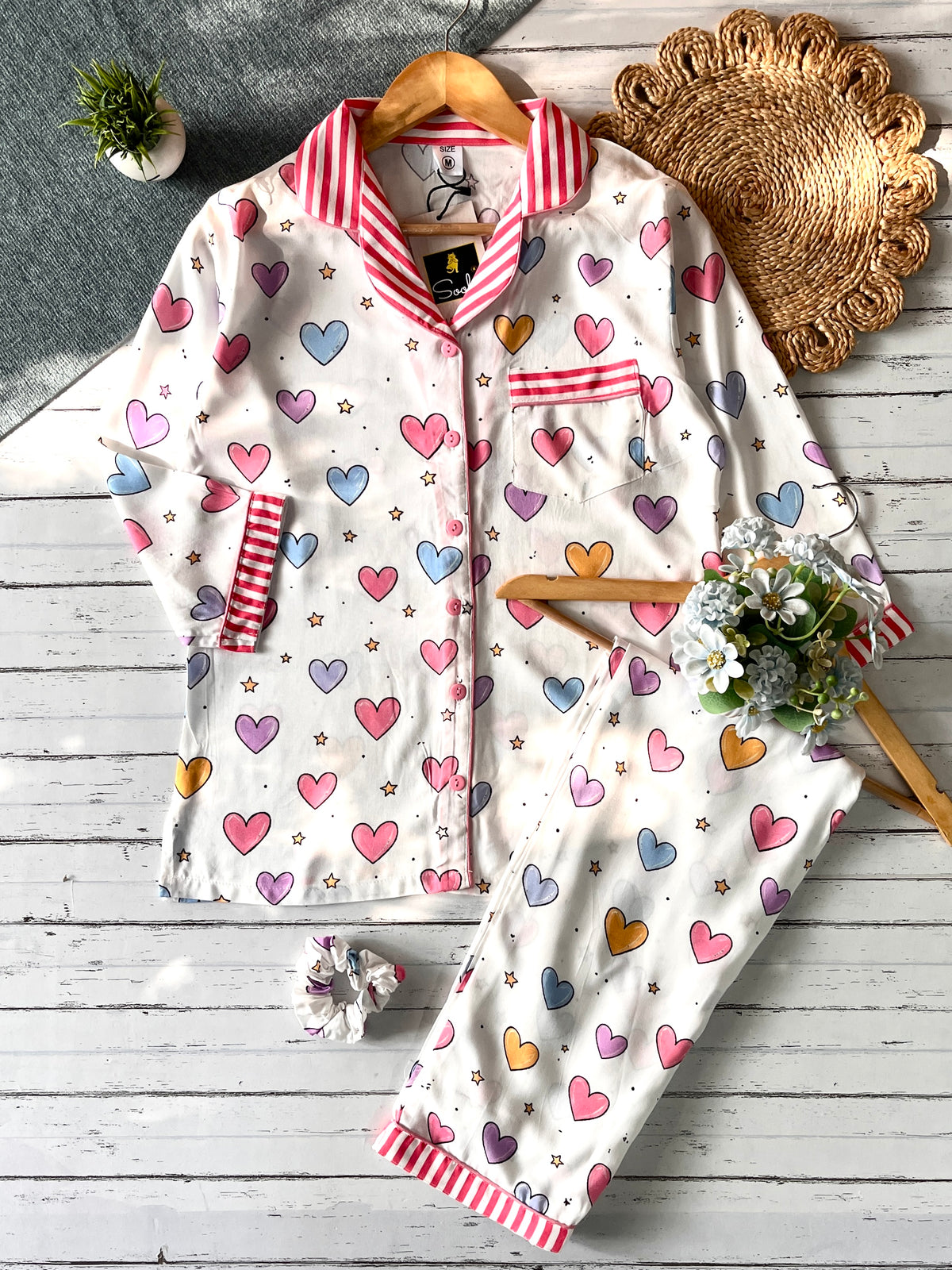 White Pink Heart Pj Set (Women)