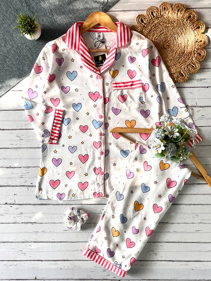 White Pink Heart Pj Set (Women)
