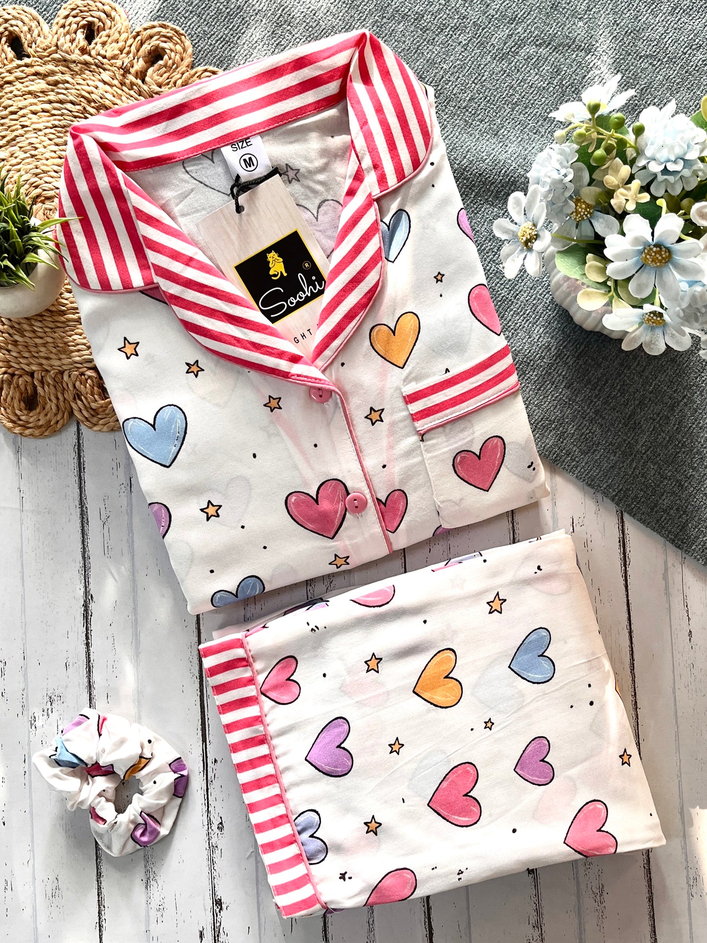 White Pink Heart Pj Set (Women)