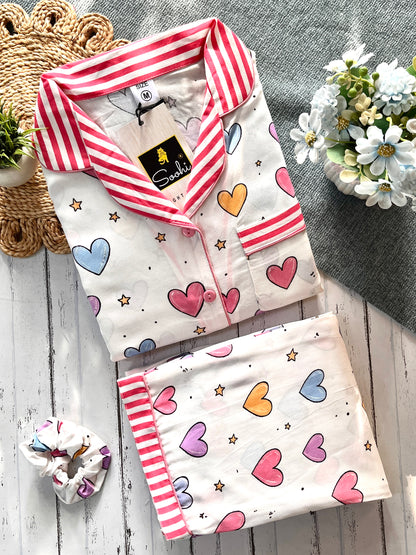 White Pink Heart Pj Set (Women)