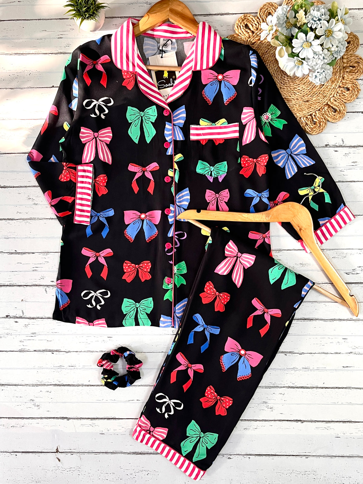 Black Multi Bows Pj Set (Women)