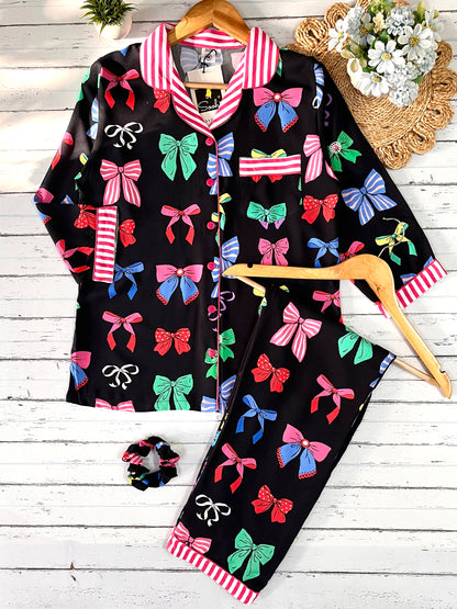 Black Multi Bows Pj Set (Women)