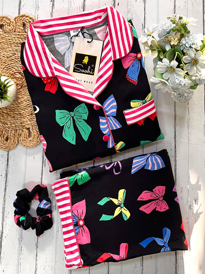 Black Multi Bows Pj Set (Women)