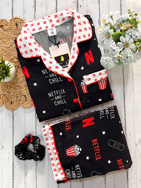 Black Netflix Pj Set (Women)