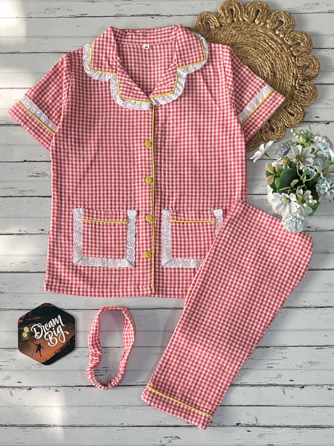 Orange Check Kids Pj Set