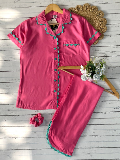 Pink Plain Pj Set (Women)