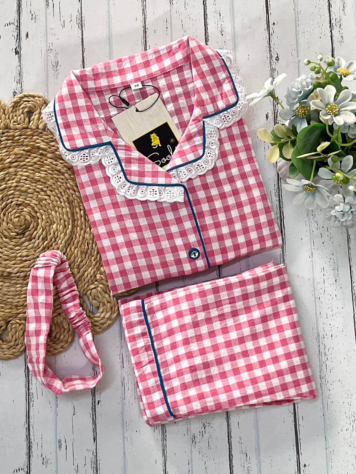 Pink Check Kids Pj Set