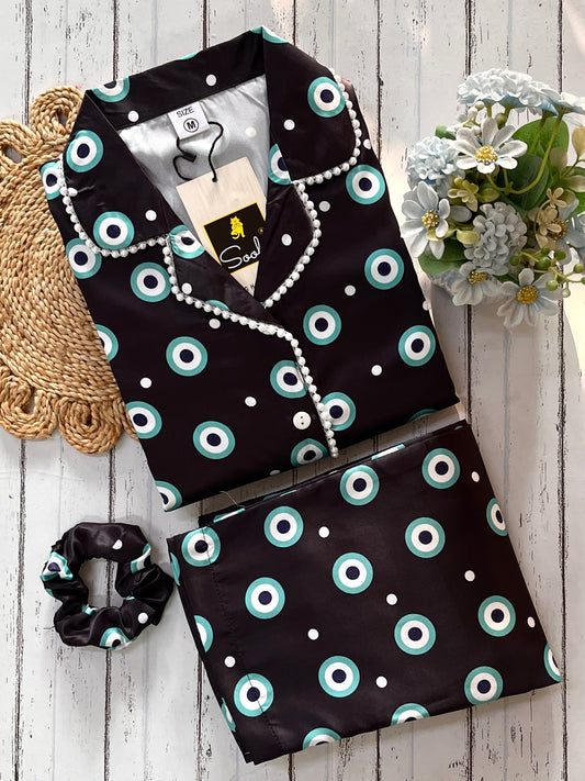 Black Evil Eye Luxe Satin Pj Set