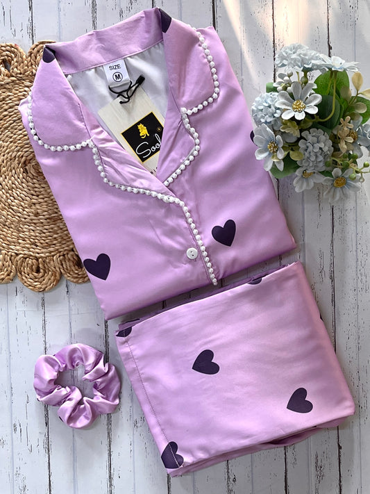 Light Wine Heart Luxe Satin Pj Set