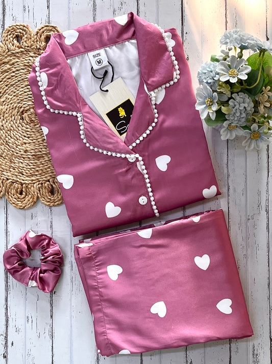 Wine Heart Luxe Satin Pj Set