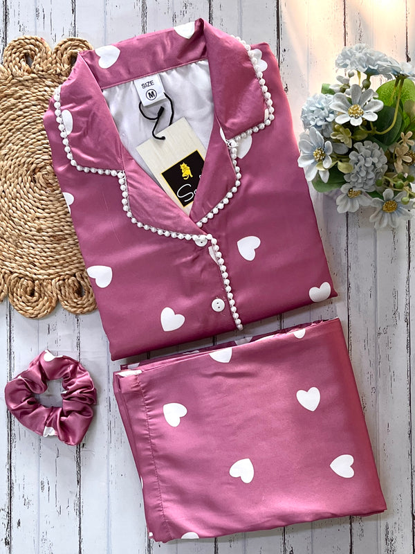 Wine Heart Luxe Satin Pj Set