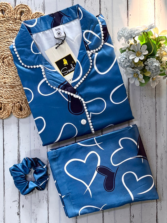 Grey Heart Luxe Satin Pj Set