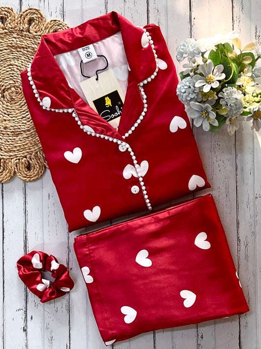 Red Heart Luxe Satin Pj Set