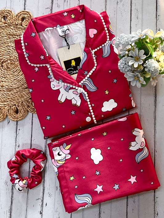 Pink  Unicorn Luxe Satin Pj Set