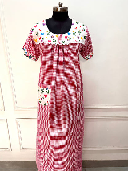 Pink Small Check Gingham Nighty (Women)