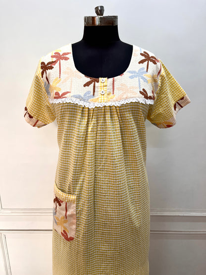 Yellow Check Gingham tree Nighty (Women)