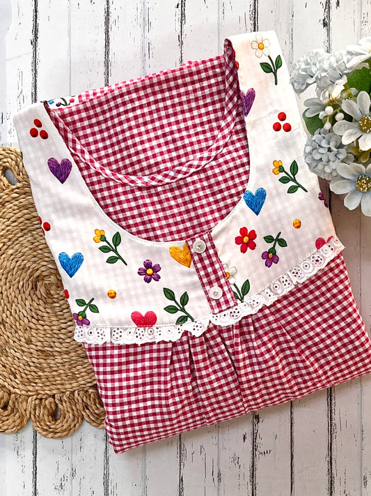 Pink Small Check Gingham Nighty (Women)