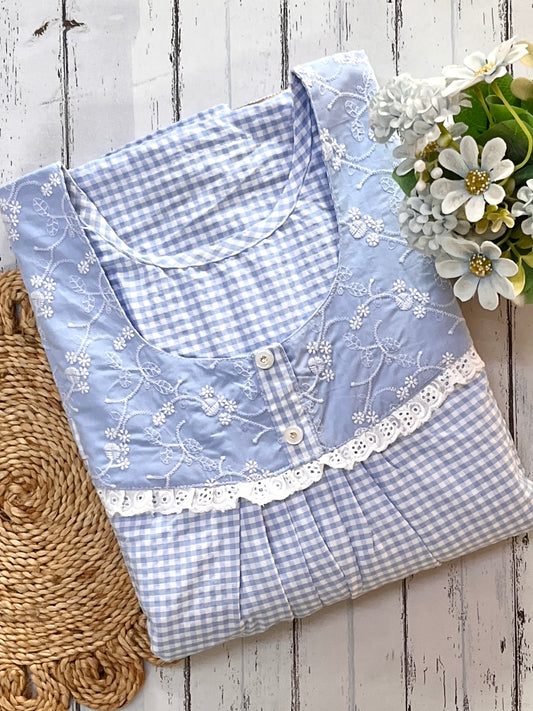 Blue Check Gingham Chicken Nighty (Women)