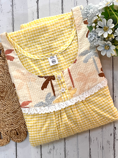 Yellow Check Gingham tree Nighty (Women)