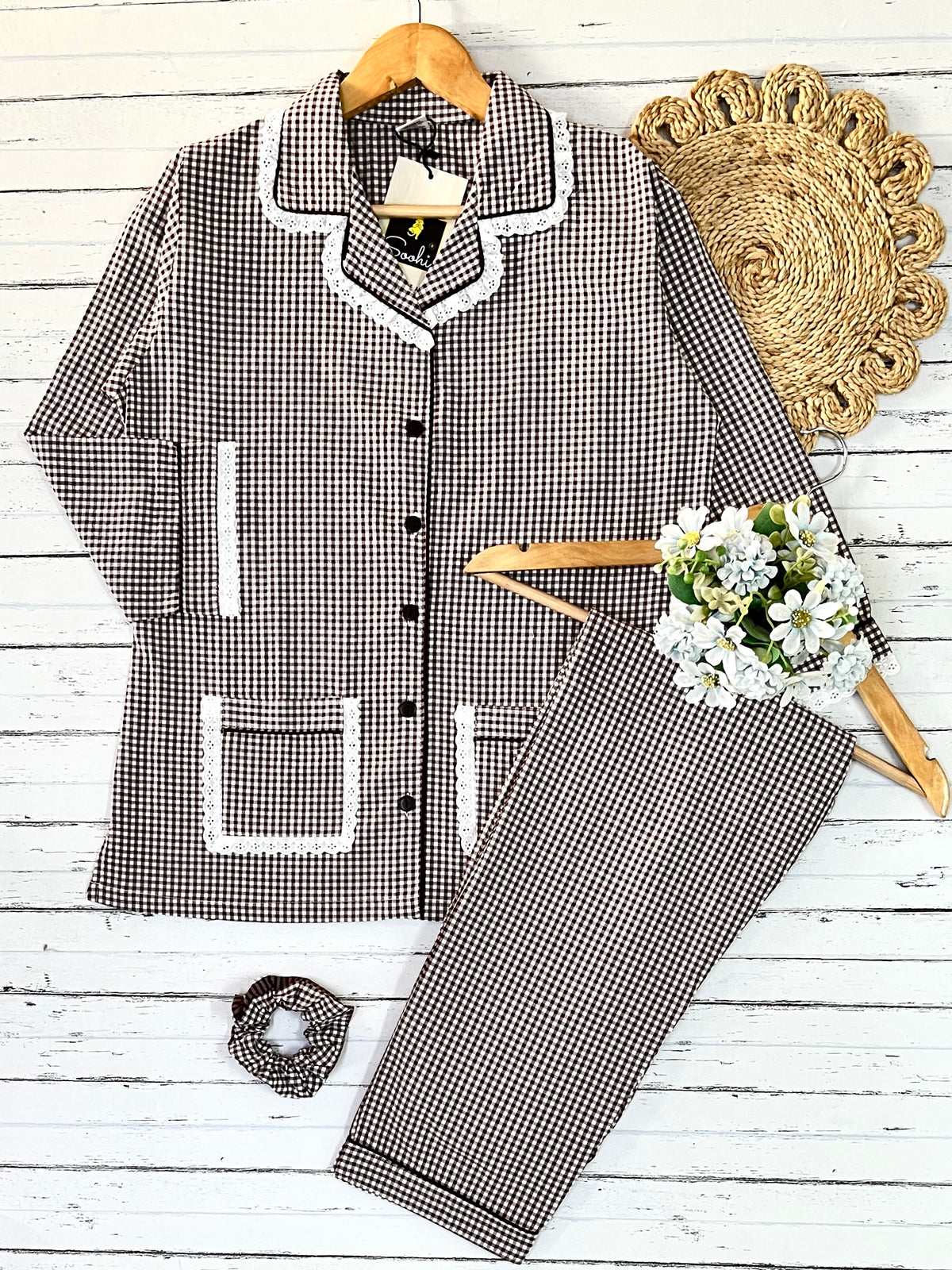 Brown Check PJ Set