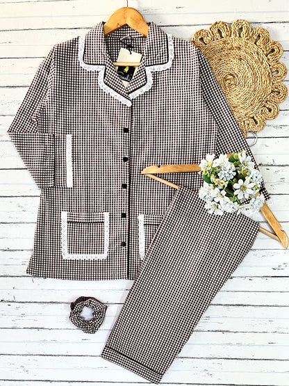 Brown Check PJ Set