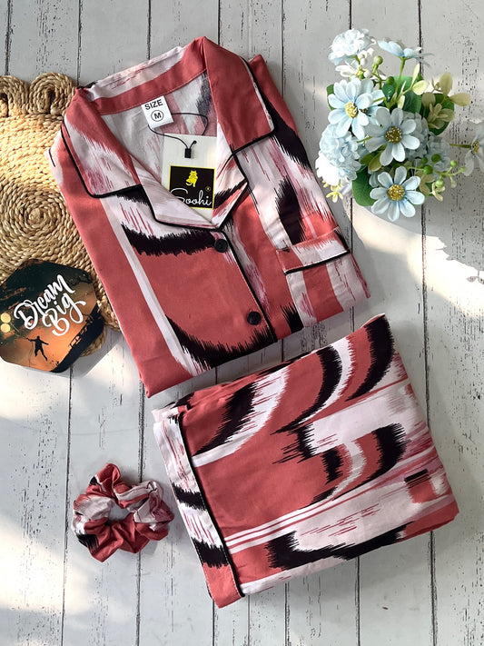 Peach Abstract PJ Set ( Women )