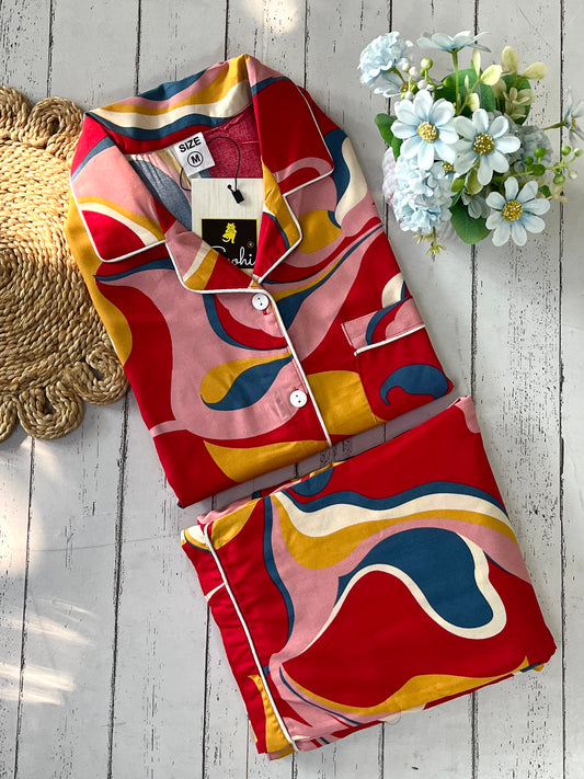 Red Abstract PJ Set ( Women )